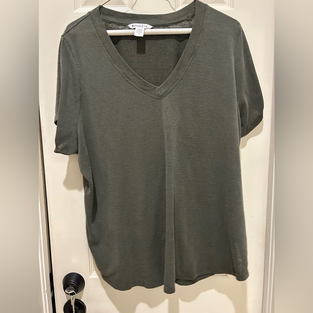 Athleta olive  Green V-Neck Short Sleeve Tee